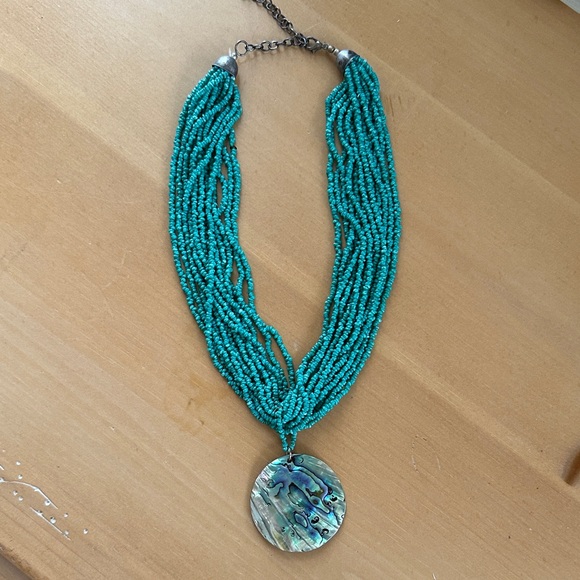 Jewelry - Turquoise Beaded Necklace with Abalone Pendant